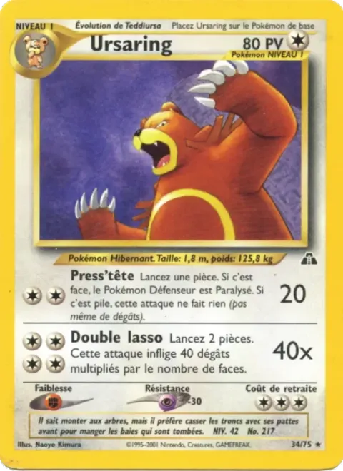 Carte Pokémon Ursaring 034/075, extension Neo Discovery