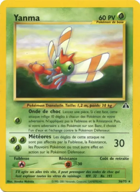 Carte Pokémon Yanma 036/075, extension Neo Discovery