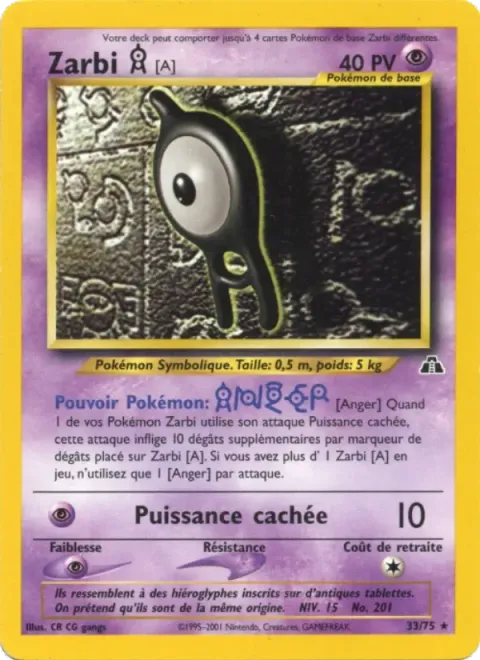 Carte Pokémon Zarbi A 033/075, extension Neo Discovery