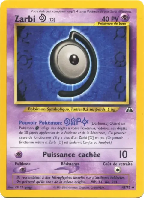 Carte Pokémon Zarbi D 047/075, extension Neo Discovery