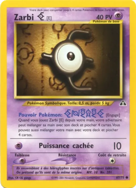 Carte Pokémon Zarbi E 067/075, extension Neo Discovery