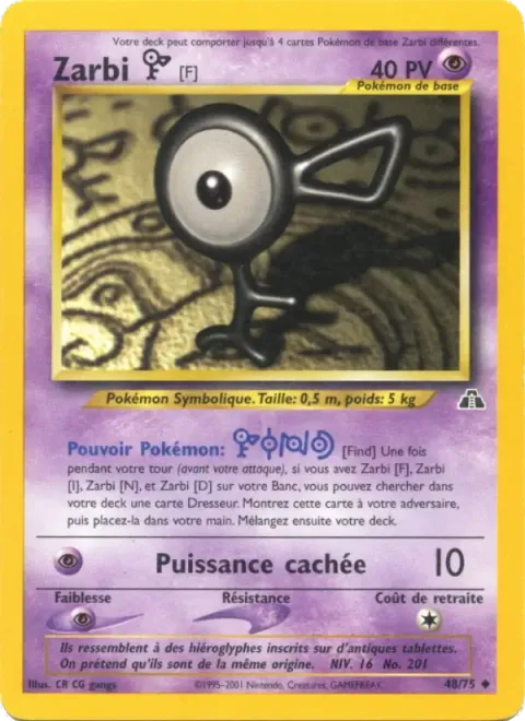 Carte Pokémon Zarbi F 048/075, extension Neo Discovery