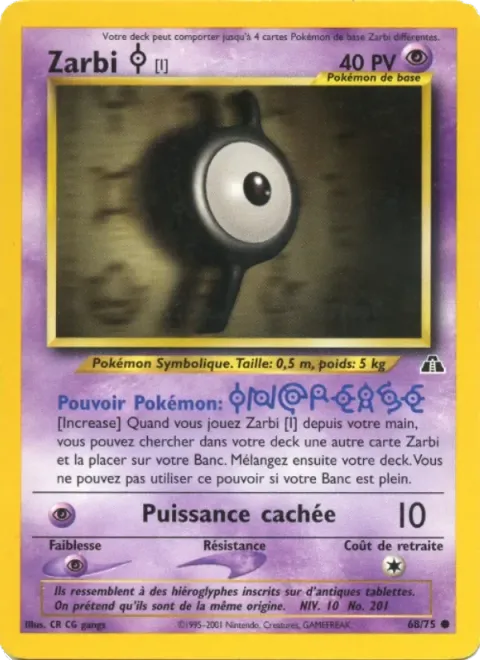 Carte Pokémon Zarbi I 068/075, extension Neo Discovery