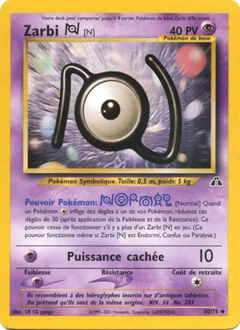 Carte Pokémon Zarbi N 050/075, extension Neo Discovery