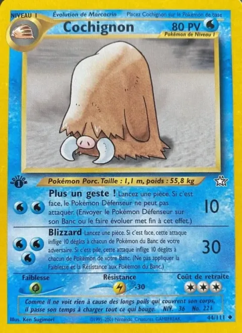 Carte Pokémon Cochignon 044/111, extension Neo Genesis