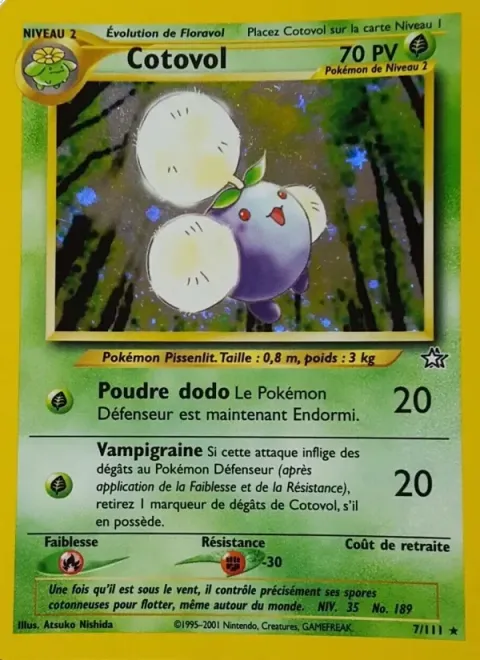 Carte Pokémon Cotovol 007/111, extension Neo Genesis