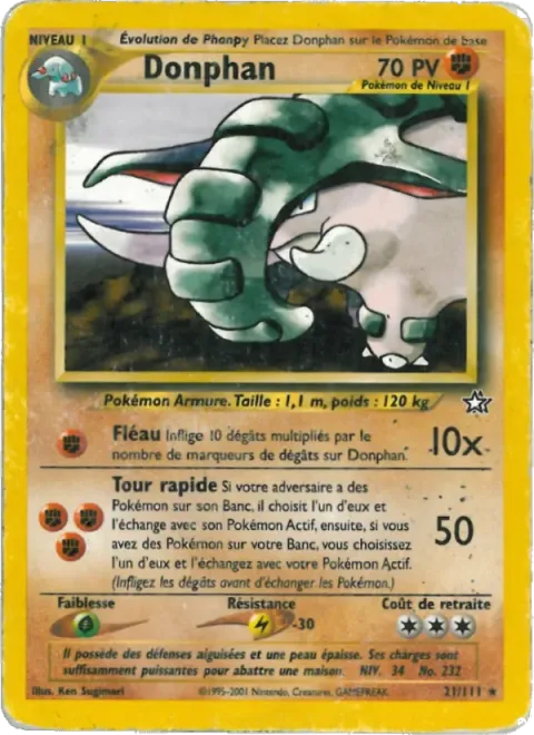 Carte Pokémon Donphan 021/111, extension Neo Genesis
