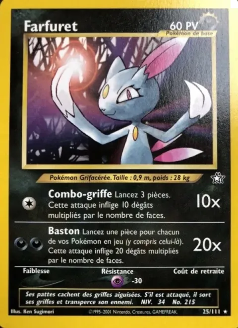 Carte Pokémon Farfuret 025/111, extension Neo Genesis