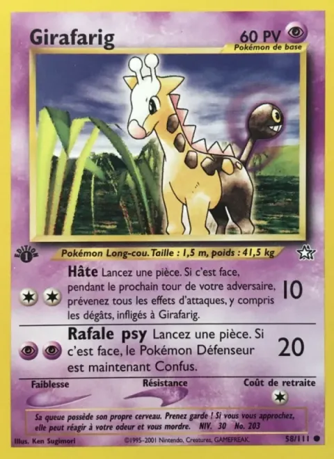 Carte Pokémon Girafarig 058/111, extension Neo Genesis
