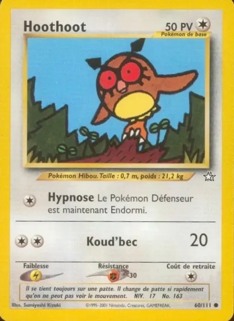Carte Pokémon Hoothoot 060/111, extension Neo Genesis