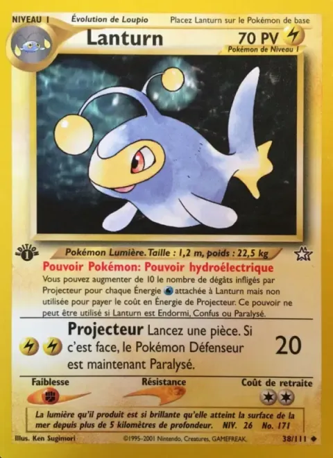Carte Pokémon Lanturn 038/111, extension Neo Genesis