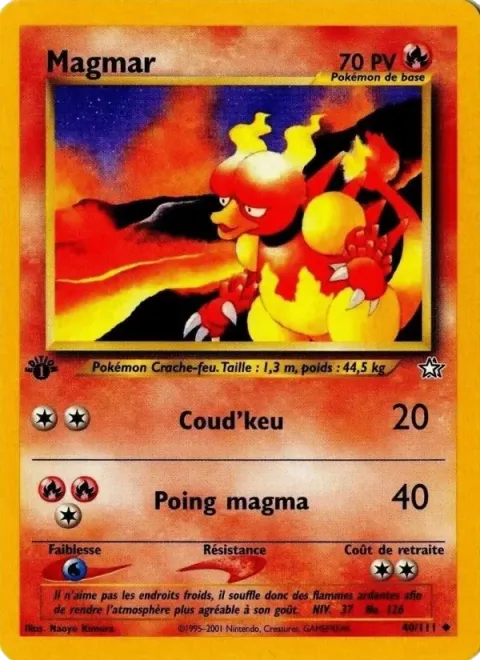 Carte Pokémon Magmar 040/111, extension Neo Genesis