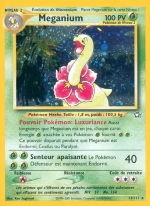 Carte Pokémon Méganium 011/111, extension Neo Genesis