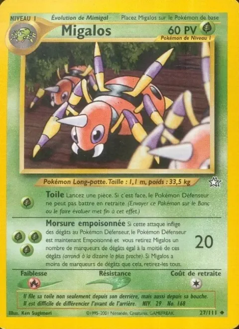Carte Pokémon Migalos 027/111, extension Neo Genesis
