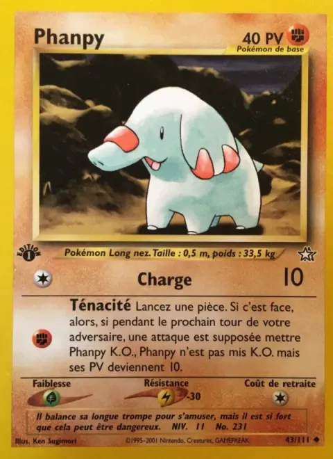 Carte Pokémon Phanpy 043/111, extension Neo Genesis
