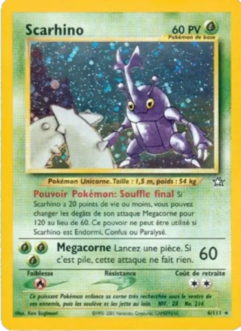 Carte Pokémon Scarhino 006/111, extension Neo Genesis