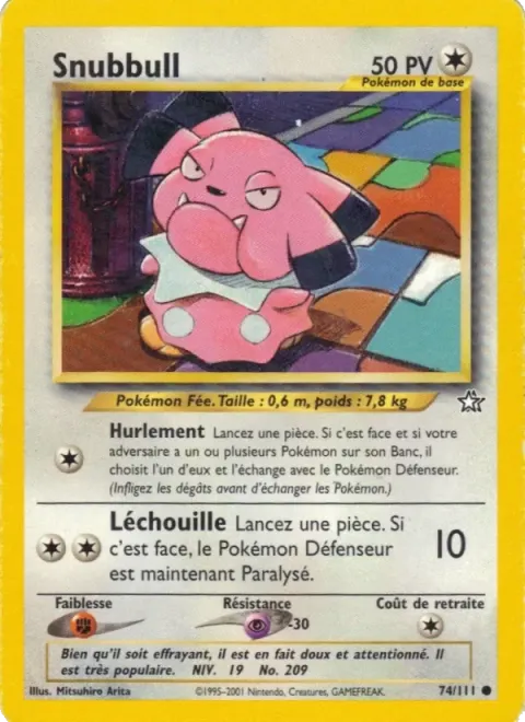 Carte Pokémon Snubbull 074/111, extension Neo Genesis