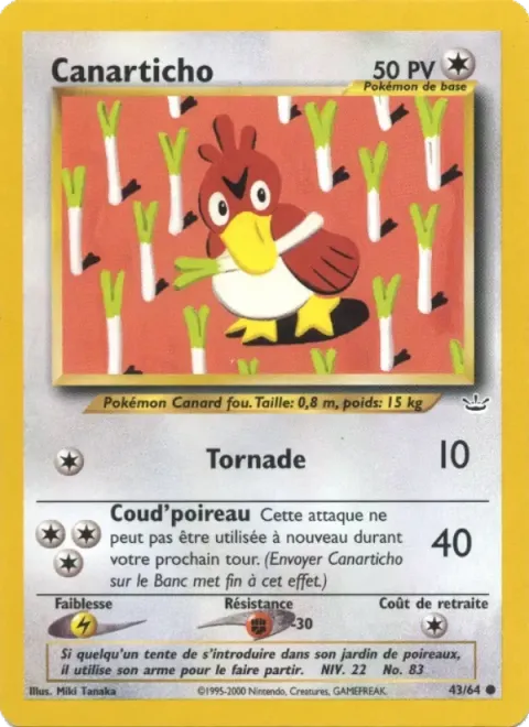 Carte Pokémon Canarticho 043/064, extension Neo Revelation