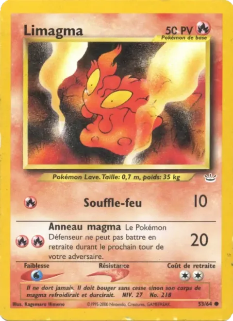 Carte Pokémon Limagma 053/064, extension Neo Revelation