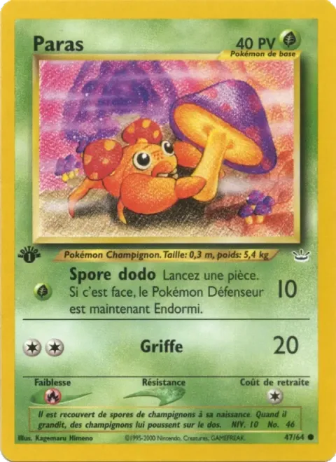 Carte Pokémon Paras 047/064, extension Neo Revelation