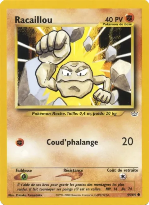 Carte Pokémon Racaillou 044/064, extension Neo Revelation