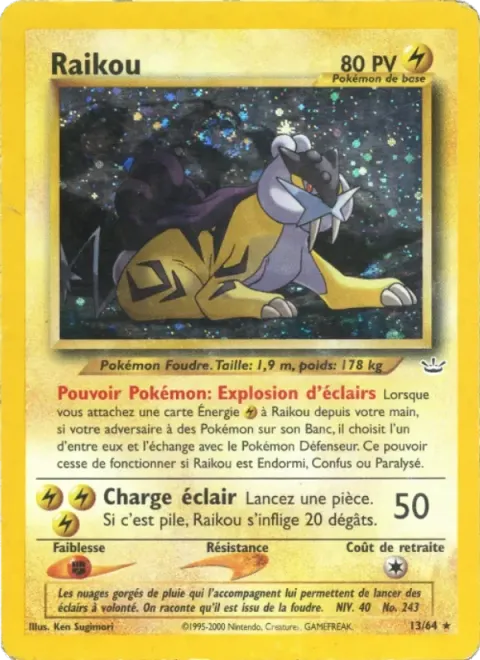 Carte Pokémon Raikou 013/064, extension Neo Revelation