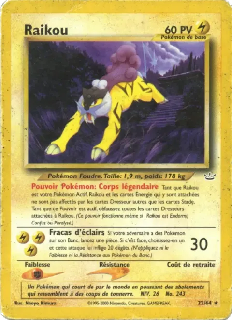 Carte Pokémon Raikou 022/064, extension Neo Revelation