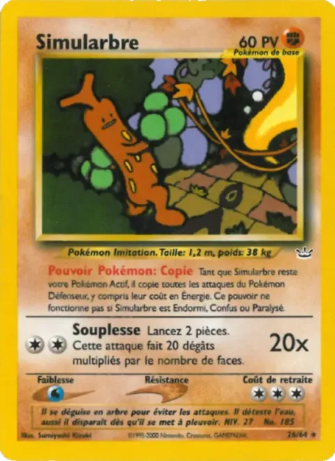 Carte Pokémon Simularbre 026/064, extension Neo Revelation