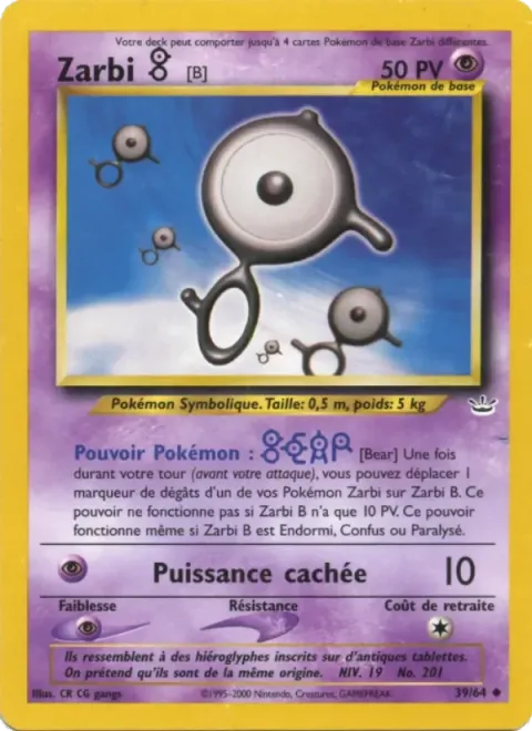 Carte Pokémon Zarbi B 039/064, extension Neo Revelation