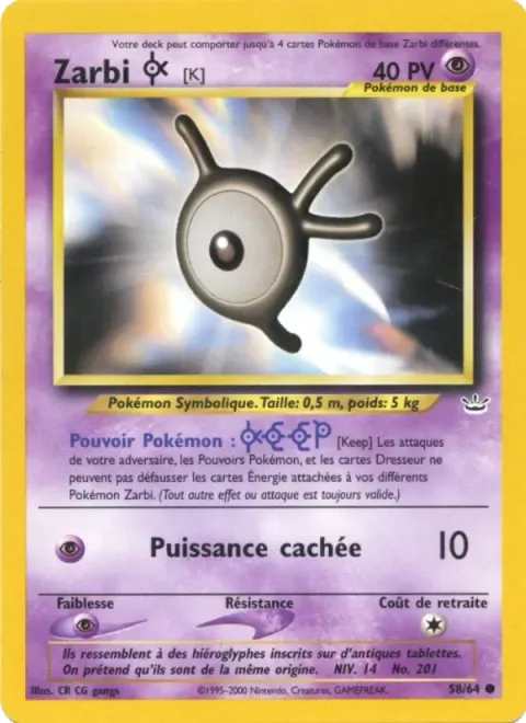 Carte Pokémon Zarbi K 058/064, extension Neo Revelation