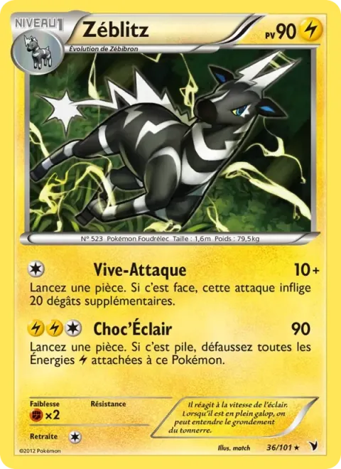 Carte Pokémon Zéblitz 036/101, extension Nobles Victoires
