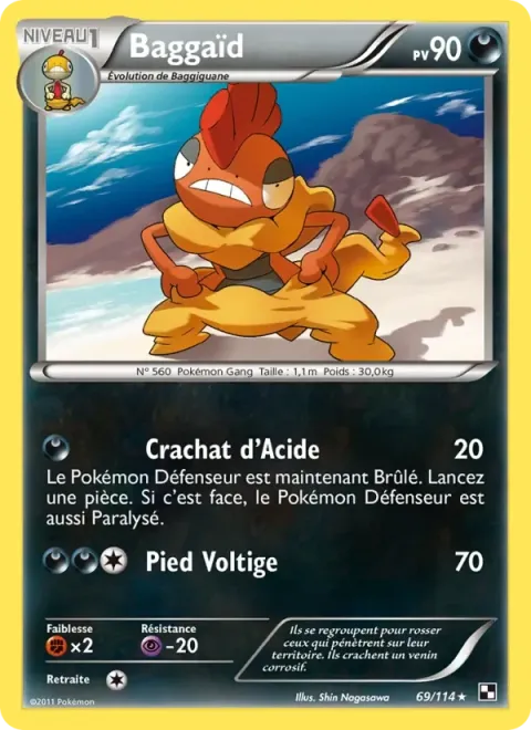 Carte Pokémon Baggaïd 069/114, extension Noir & Blanc
