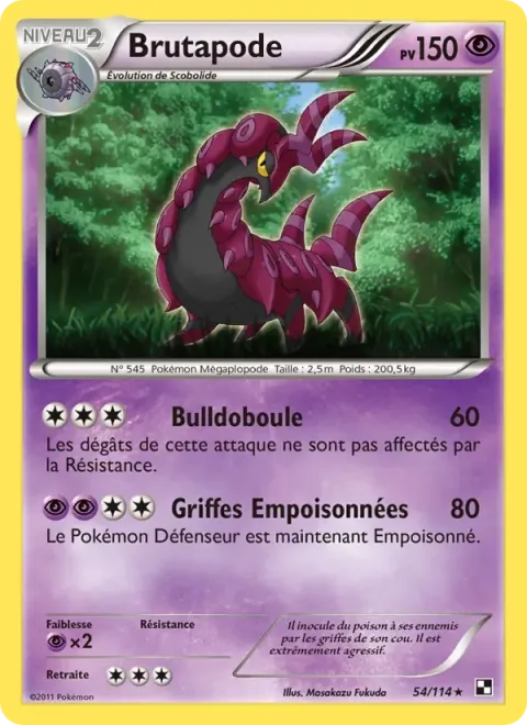 Carte Pokémon Brutapode 054/114, extension Noir & Blanc