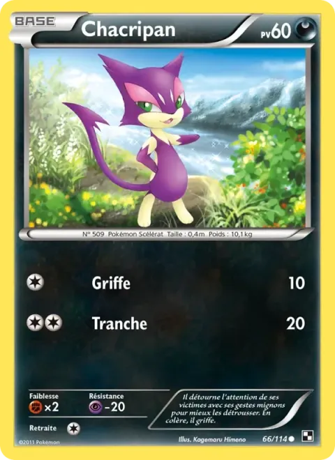 Carte Pokémon Chacripan 066/114, extension Noir & Blanc