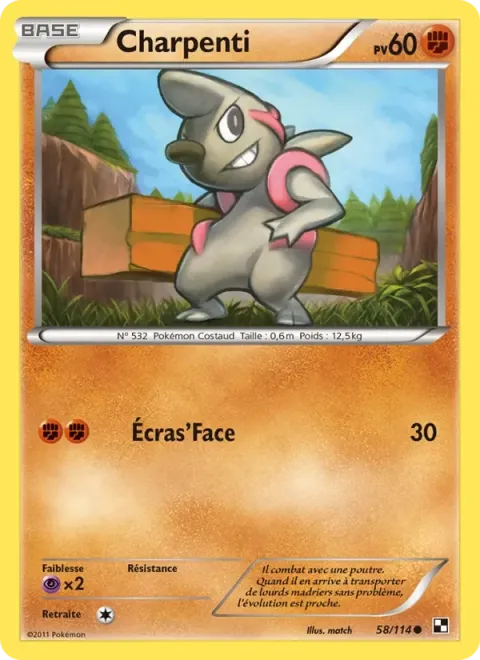 Carte Pokémon Charpenti 058/114, extension Noir & Blanc