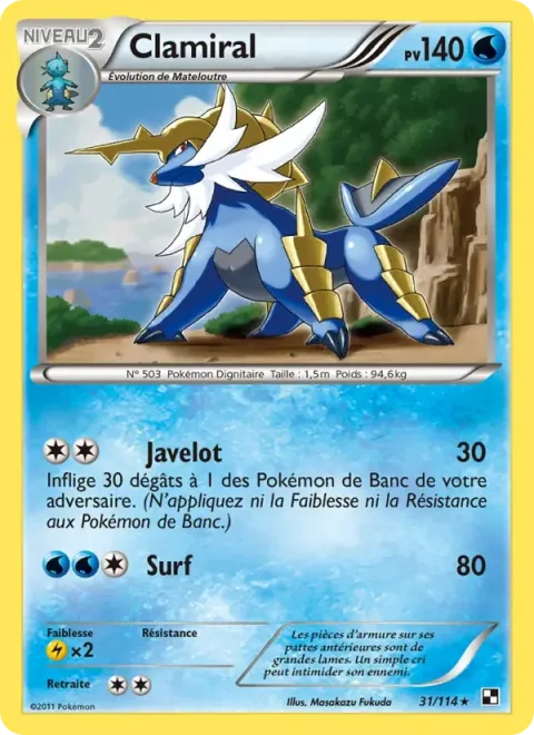 Carte Pokémon Clamiral 031/114, extension Noir & Blanc