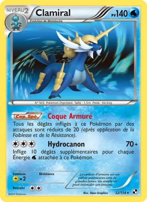Carte Pokémon Clamiral 032/114, extension Noir & Blanc