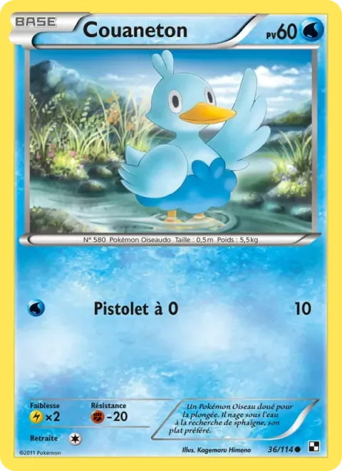 Carte Pokémon Couaneton 036/114, extension Noir & Blanc