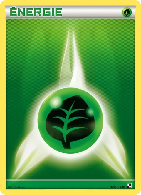 Carte Pokémon Énergie Plante 105/114, extension Noir & Blanc