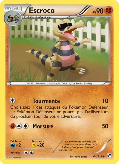 Carte Pokémon Escroco 064/114, extension Noir & Blanc