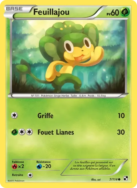 Carte Pokémon Feuillajou 007/114, extension Noir & Blanc