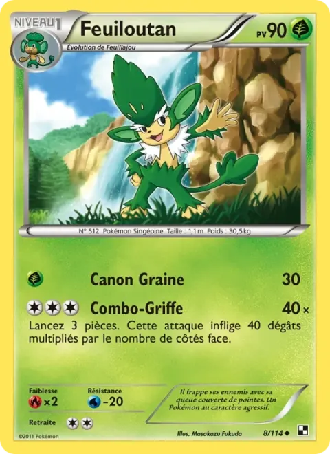 Carte Pokémon Feuiloutan 008/114, extension Noir & Blanc