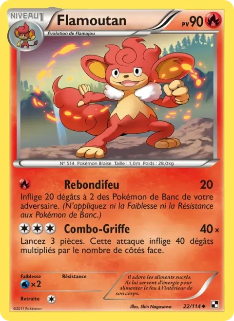 Carte Pokémon Flamoutan 022/114, extension Noir & Blanc