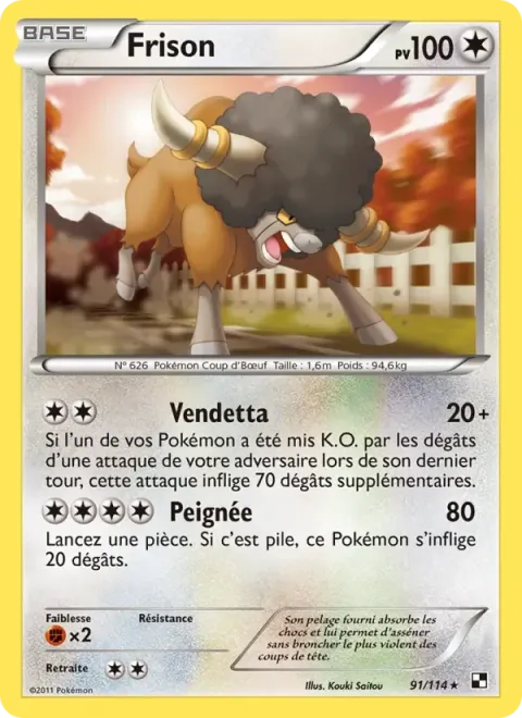 Carte Pokémon Frison 091/114, extension Noir & Blanc