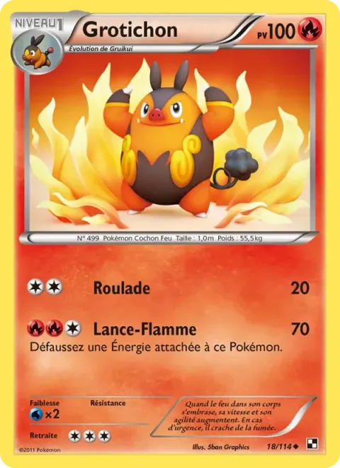 Carte Pokémon Grotichon 018/114, extension Noir & Blanc