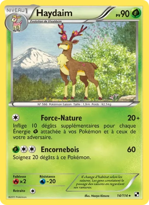 Carte Pokémon Haydaim 014/114, extension Noir & Blanc