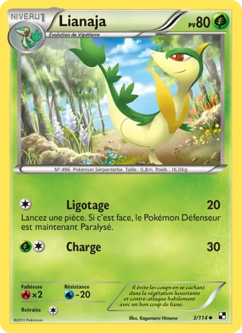 Carte Pokémon Lianaja 003/114, extension Noir & Blanc