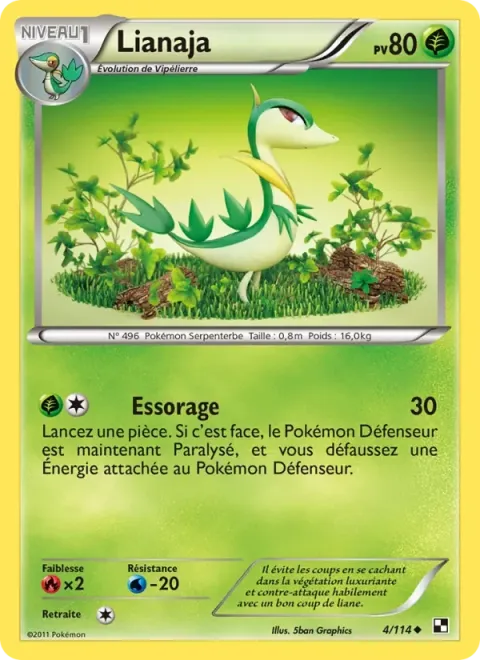 Carte Pokémon Lianaja 004/114, extension Noir & Blanc