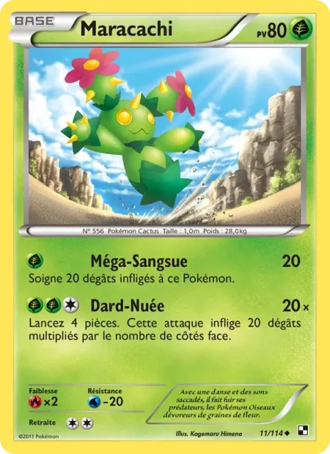 Carte Pokémon Maracachi 011/114, extension Noir & Blanc