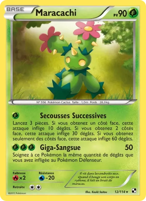 Carte Pokémon Maracachi 012/114, extension Noir & Blanc